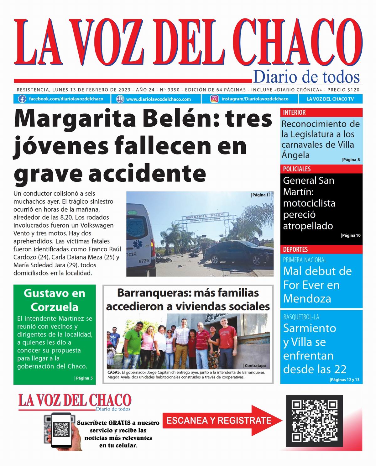 Tapa y Contratapa 13 de febrero de 2023 Diario La Voz del Chaco