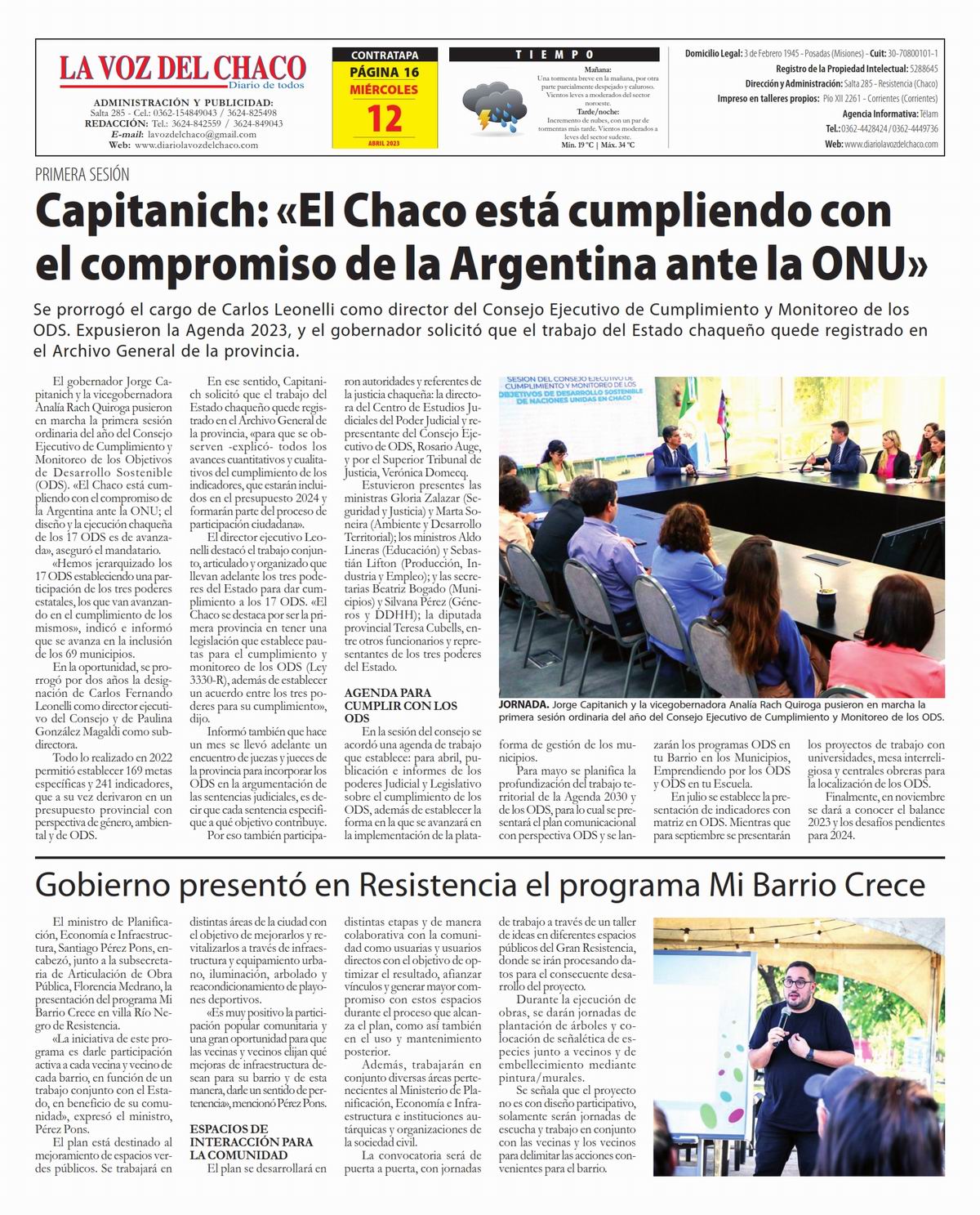 Tapa y Contratapa 12 de abril de 2023 Diario La Voz del Chaco