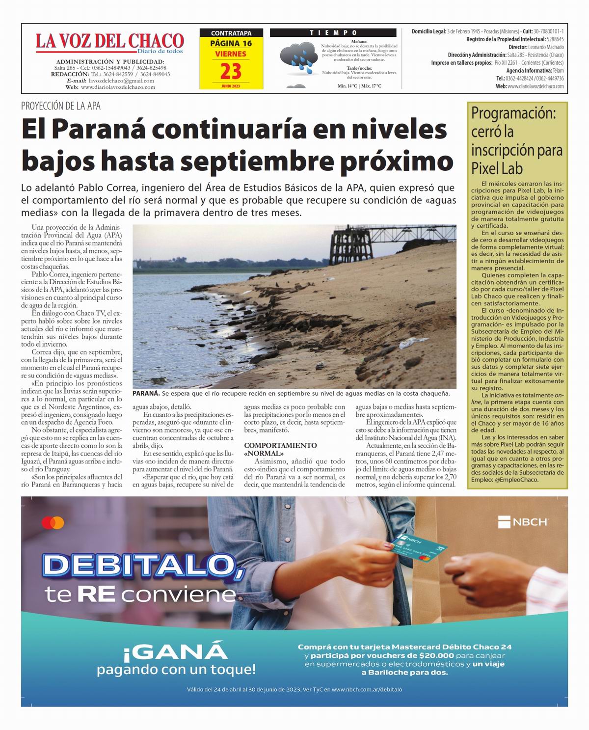 Tapa y Contratapa 23 de junio de 2023 Diario La Voz del Chaco