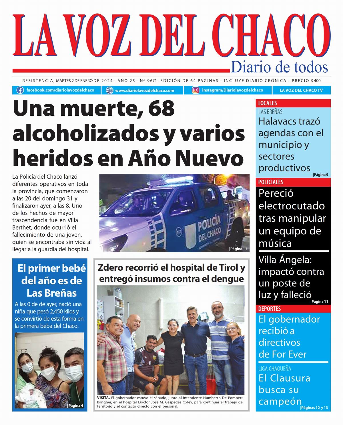 Tapa y Contratapa 2 de enero de 2024 Diario La Voz del Chaco